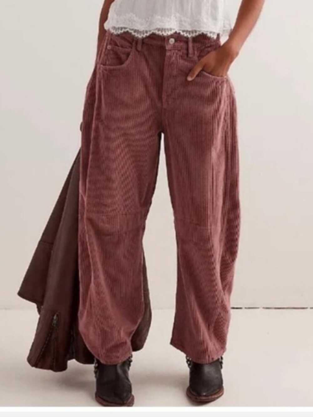 NWT Free People We The Free Good Luck Mid-Rise Cord Barrel Jeans